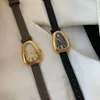 Relógios de pulso Genuíno Couro Luxo Mulheres Relógio Quartz Vintage Cobre Gold Dial Lady Pulseira Natal