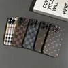 Designer Iphone 15 Pro Max Phone Cases for 14 13 12 11 Promax Girls Cute Classic Pattern Leather Back Cover Metal Nameplate Decoration Square Case