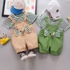 2024 Kinderbroek Gestreepte Olifantriem Westerse shorts Zomerbaby, tweedelige set met korte mouwen