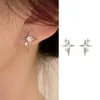 Orecchini a bottone moda argento colore stella per donna ragazza coreana semplice cristallo gioielli a quattro punte regali stile Y2K