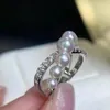 Cluster-Ringe, bezauberndes Design, Akoya, perfekter runder Ring mit weißen Perlen, Hochzeit, Sterlingsilber, Verlobung für Frauen