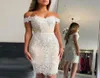 Light Champagne Beaded Cocktail Dresses Knee Length Short White Lace Applique Sweetheart Women Tight Fitted Party Dress5737367