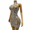 Vestidos casuais 2024 moda sparkly espelho superfície mulheres sem mangas sexy halter mini vestido noite festa desempenho traje palco desgaste