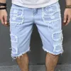 Summer Men Streetwear Ripped Patch Denim Shorts Stylish Solid Casual Straight Male Jeans Five-point Pants 240318