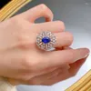 Anéis de cluster Primavera Qiaoer 925 prata esterlina 6/9 mm corte oval safira alto carbono diamante gemstone anel de noivado para mulheres jóias finas