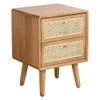 Olusmane Nightstand Easy Assembly Solid Oak Wood Mid Century Modern Night Stand with 2 Rattan Drawers Small Bedside Table Sturdy&dual 15.75 "L 13.78" W X 21.26