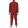 ملابس نوم للرجال من بيجاما مخططة باللونين الأحمر والأبيض طباعة جميلة ذات الأكمام الطويلة غير الرسمية اليومية اليومية 2 قطع الليلية بالإضافة إلى الحجم