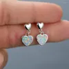 Stud Earrings Simple Female Blue White Opal Drop Charm Love Heart Classic Bridal Silvery Color Wedding
