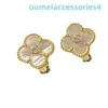 Designer Luxury Brand Jewelry Vanl Cleefl Arpelsstud V Four Leaf Grass Fan Earnail Pat 18K Rose Gold Sided Agate White Fritillaria Flower Earrings