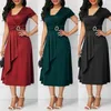 Vestidos de festa apertados mulheres vestido plus size manga curta v pescoço assimétrico bainha cintura midi grande balanço