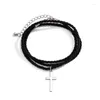 Charm Bracelets Simple Multi-layer Bracelet Black Rope Chain Wristband Hiphop Pendant Casual Adjustable For Mens Jewelry