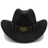 Wome Men Black Wool Chapeu Western Cowboy Hat Gentleman Jazz Sombrero Hombre Cap Elegant Lady Cowgirl Hats 2 Wielkie rozmiar 240314