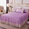 Falda de cama, colcha de princesa de Color sólido Simple, cubierta protectora con borde de encaje de una sola pieza, fundas a prueba de polvo para el hogar