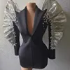 Ocstrade outono 2023 feminino manga longa franzida com zíper casaco feminino blazer jaqueta concerto desempenho strass para