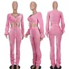 Womens clothing crop top and stacked pants velour tracksuit for women