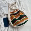 Sacs à bandoulière en crochet pour femmes, grande capacité, sac à bandoulière esthétique, couleur contrastée rétro tissé pour filles