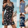 Casual Dresses 2024 Woman Floral Print Dress Summer Fashion Spaghetti Strap Off Shoulder Sleeveless Holiday A-Line Mesh Fabric Vestidos