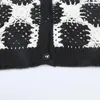 Women's Knits 2024 Autumn/Spring Sweater Hollow Hook Flower V-Neck Long Sleeve Loose Black And White Short Knitted Top