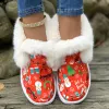 Stiefel Frauen Weihnachtsstil Canvas Schuhe Weihnachtsmann Snowman Muster Plüsch gefüttertes Sleber Winter warmer Slip auf Schneestiefeln