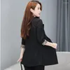 Women's Suits 2024 Summer Leopard Print Small Suit Jacket Coat Mid Length Loose Casual 7/4 Sleeve Top