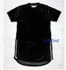 Hi-Street Men Extended T-Shirt Velour Mens Hip Hop Longline T Shirts Golden Side Zipper Velvet Curved Hem Tee Shorts