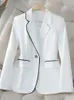 Ternos femininos de alta qualidade senhoras inverno branco vermelho jaqueta mulheres preto marrom manga longa único botão feminino casaco casual com bolso blazer