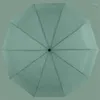Regenschirme, Farbgriff, automatisch, dreifach faltbar, winddicht und UV-beständig, faltbar, einfarbig, Olivgrün