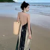 Casual Dresses Hault Women's Summer Maxi Boho Backless French Chic Dress A Line Beach Colorblock Stripes Vestidos Drop