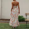 Casual Jurken Dames Halter V-hals Mouwloos Bloemen Flowy A-lijn Maxi-jurk Off-shoulder Sexy Backless Boho Long Beach