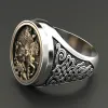 Punk Cool hommes doigt 14K bague en or double métal Rome soldat cheval Dragon anneaux bijoux de mode bague homme