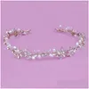 Hårklämmor Barrettes Party Handmade Crown Headwear Bridal Tiara Ornament Huvudbonad Huvudstycke Crystal Pearl Bride Hairband med Ribbo OT3FL