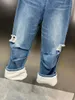 Damesjeans PREPOMP 2024 wintercollectie hoge taille ruches gescheurde gaten pluizig fleece wijde pijpen denim broek dames blauw GP026