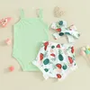 Kledingsets Peuter Baby Meisje Zomeroutfits Geribbelde Ruffler Romper Franje Trim Shorts Hoofdband Schattige geboren babykleding