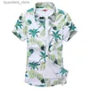 Men's Casual Shirts Summer White Printed Short sleeved Mens Hawaiian Rose Shirt Hawaiian Vacation Camissa Chemical Large S-7xl L240320