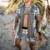 Suits de survêtement masculins ensembles de patch imprimé travail sur une chemise de plage décontractée à manches à manches à manches à manches à manches à manches été hawaii sets s-3xl l240320