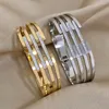 Bangle Chunky rostfritt stål gyllene för kvinnor breda manschettarmband armband vattentäta smycken gåvor tillbehör