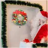 Decorative Flowers Wreaths Prelit Christmas Wreath 11.81Inches Artificial Spruce With Berry Clusters Bowknot Festival Front Door Hange Otwuo