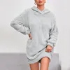 Casual Dresses Solid Fluffy Plush Hoodie Dress For Women Autumn And Winter Long Sleeve Warm Fleece Hooded Pullover Sweatshirt Vestidos