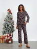 Damesnachtkleding Dames Kerst 2-delige pyjama Lange mouwen Knoopoverhemd en elastische broek voor loungekleding Zachte nachtkleding