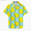 Männas avslappnade skjortor roliga herrskjorta Little Yellow Duck 3D Tryckt Hawaiian Beach Tops Kort ärm Casual Fashion Blus Social Shirt L240320