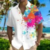 Männer Casual Hemden Hemd Kurzarm Hawaiian Weiß Graffiti Farbe Revers Knopf Tiger Tinte Malerei 2024 Frühling Sommer XL