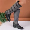 Buty retro brązowy gruby obcas Knight Jesień i zima wysoka lufa długa okrągła głowa seksowna