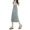 Röcke Denim Frauen Vintage Einfache Mode Lässig Maxi Lange Faldas Mujer Streetwear Koreanischen Stil Alle-spiel Rock