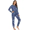 Kadın pijama pijamaları set yıldız baskısı uzun kollu yumuşak pjs salon setleri bayanlar ev kıyafetleri 2 adet gece kıyafetleri pantolon takım elbise