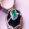 Cluster Rings Natural Emerald Luxury Style 5x7 Square Mm 925 Silver Colombian Origin 1CT