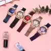 Luxury Fashion Women Contracted Style Watches Geometric Roman Siffer Quartz Ladies Watch Magnet Buckle Mesh Strap Wristwatch Gold256C