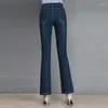 Jeans de mujer 2024 Primavera y otoño Talle alto Pierna recta Elástico Slim Fit Micro Flared Pantalones casuales