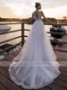 Light Pink Princess Beach A Line Wedding Dress Sleeveless V Neck Appliqued Bride Dress Tulle Boho Wedding Gowns