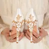 حذاء فستان أزياء نساء مثير ستيليتو عالية الكعب الأنيقة حذاء الزفاف العروس الزهور المعد