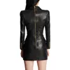 2024 Spring and Autumn New High end Fashion Simple temperament Slim fit Women's PU leather suit dress Dress